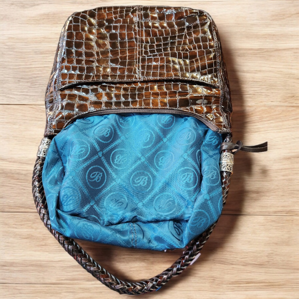 **Brighton Barbados Espresso Croc Shoulder Bag with Turquoise interior fabric - Picture 4 of 9